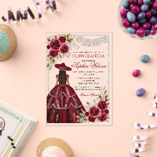 Burgundy Silver Mis Quince Anos Quinceañera Acrylic Invitations