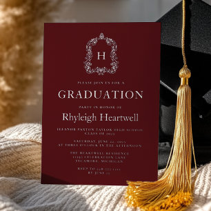 Burgundy Silver Monogram Crest Graduation Party