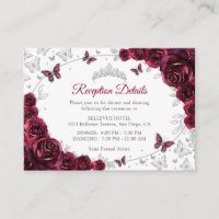 Burgundy Silver Quinceanera Reception Details