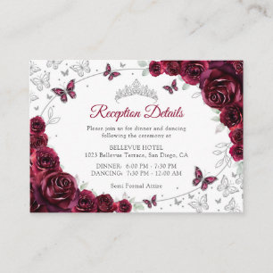 Burgundy Silver Quinceanera Reception Details Enclosure Card