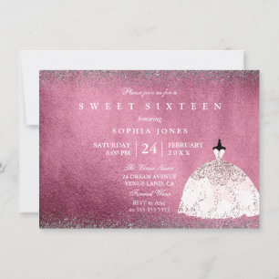 Burgundy Silver Rose Gold Pink Sweet 16 Invite