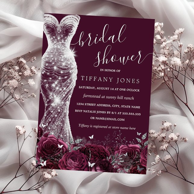 Burgundy Silver Shimmer Dress Rose Bridal Shower  (Creator Uploaded)