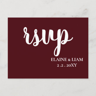 Burgundy Simple Calligraphy Modern RSVP   Invitation Postcard