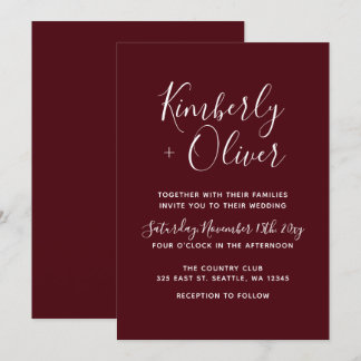 Burgundy Simple Calligraphy Modern Wedding  Invitation