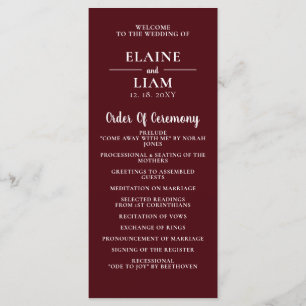Burgundy Simple Calligraphy Modern Wedding  Program