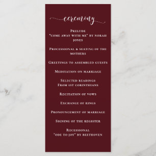 Burgundy Simple Calligraphy Modern Wedding  Program