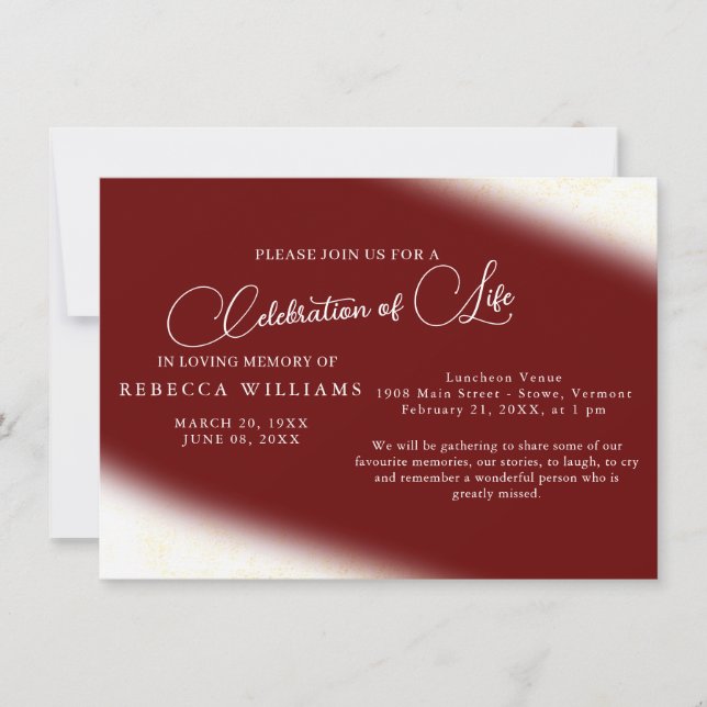 Burgundy Simple Celebration of Life Invitations (Front)