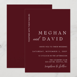 Burgundy Simple Elegant Minimal Modern Wedding  Invitation