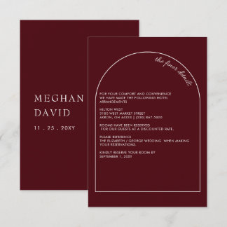 Burgundy Simple Elegant Modern Arch Wedding  Enclosure Card