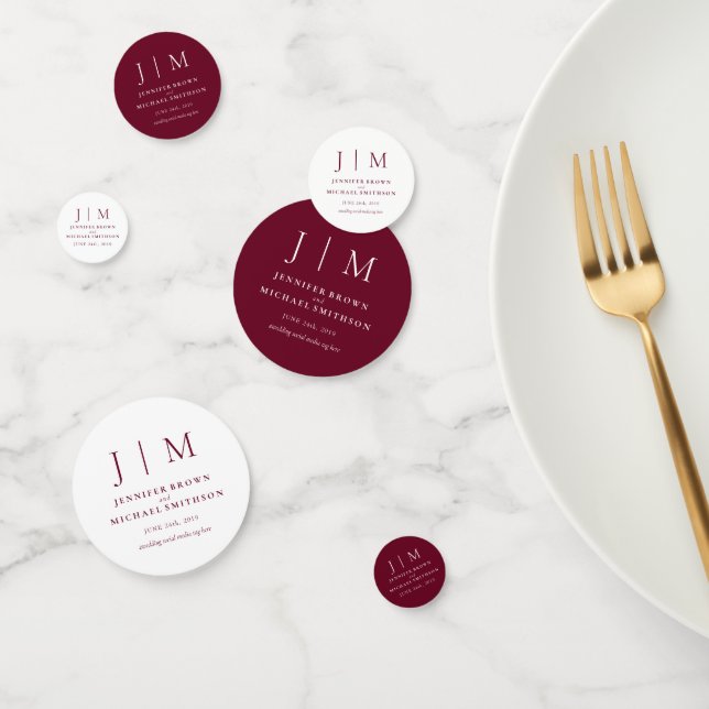 Burgundy Simple Formal Monogram Classic Wedding Confetti (Group)