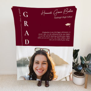 Burgundy   Simple Graduation Photo & Quote Fleece Blanket