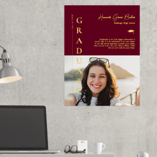 Burgundy Simple Graduation Photo & Quote Foil Prints
