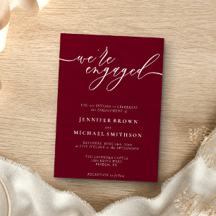Burgundy Simple Minimal We are Engaged Invitation
