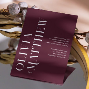 Burgundy simple minimalist wedding + QR details Invitation