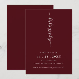 Burgundy Simple Modern Save the Date   Announcement