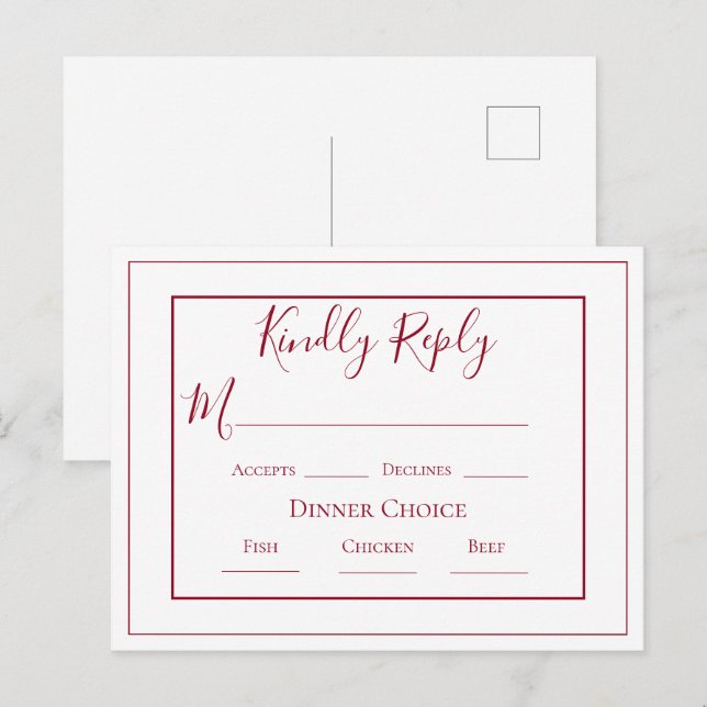 Burgundy Simple Modern Wedding RSVP Postcard (Front/Back)