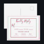 Burgundy Simple Modern Wedding RSVP Postcard<br><div class="desc">A perfect burgundy simple RSVP postcard for your special day.  So pretty for any bridal shower,  baby shower,  graduation,  anniversary,  etc.</div>