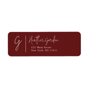 Burgundy Simple Monogram Return Address Label