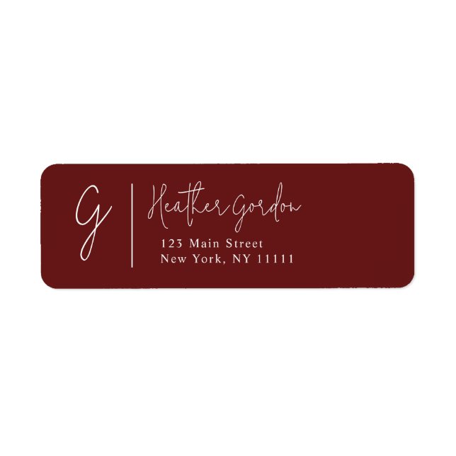Burgundy Simple Monogram Return Address Label (Front)