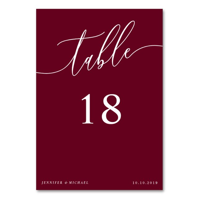 Burgundy Simple Signature Table Number (Front)