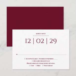 Burgundy Simple Special Date Wedding RSVP Card