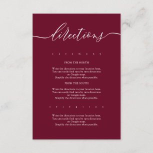 Burgundy Simple Wedding Directions Enclosure Card