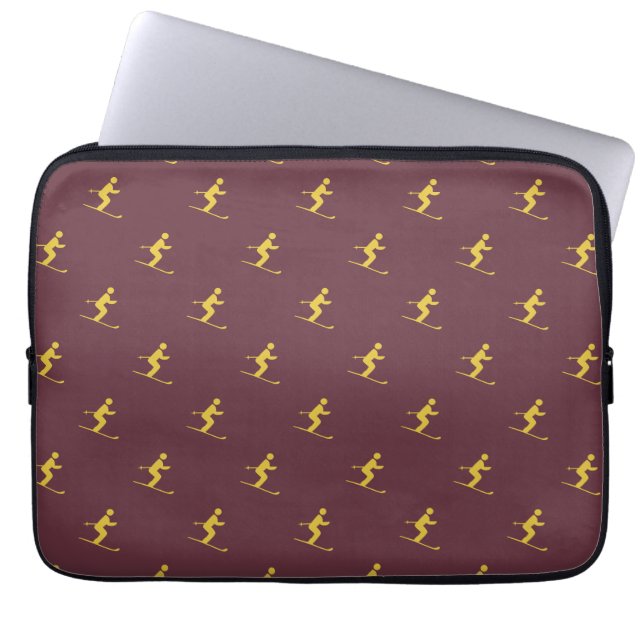 Burgundy Skier Laptop Sleeve (Front)