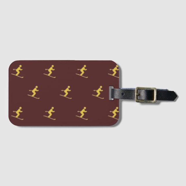 Burgundy Skier Luggage Tag (Front Horizontal)