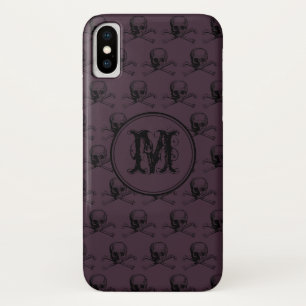 Burgundy Skull Halloween Personalised Monogram iPhone X Case