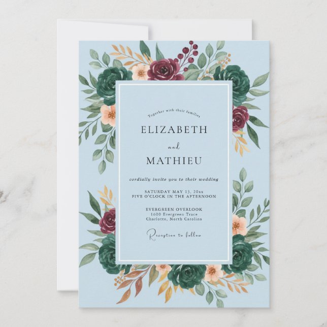 Burgundy Sky Painted Wedding Invitation (Front)