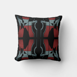 Burgundy Slate Blue Black Curved Symmetrical Motif Cushion
