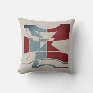 Burgundy Slate Blue Grey Curved Geometric Design Cushion