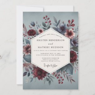 Burgundy Slate Moody Bloom Wedding Invitation