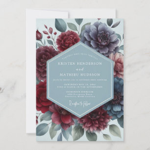 Burgundy Slate Moody Floral Wedding Invitation