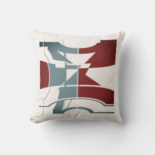 Burgundy Slate Off-white Curved Geometric Design Cushion