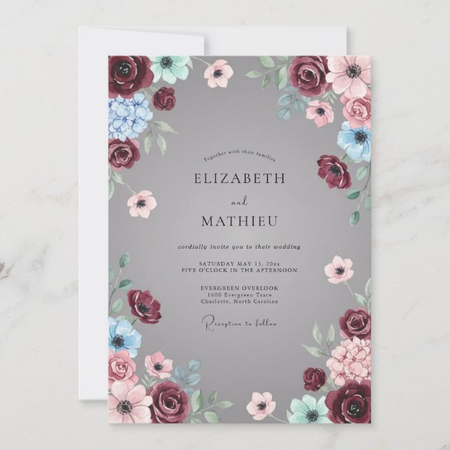 Burgundy Slate Painted Wedding Invitation (Front)