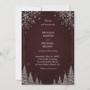 Burgundy Snowfall Evergreen Winter Night Invitation