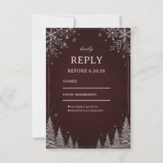 Burgundy Snowflake Evergreen Winter Charm RSVP Card