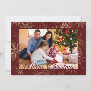 Burgundy Snowflake One Photo Christmas Holiday Card