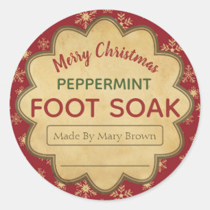Burgundy Snowflake Peppermint Foot Soak Christmas Classic Round Sticker