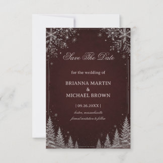 Burgundy Snowy Forest Midnight Elegance Save The Date