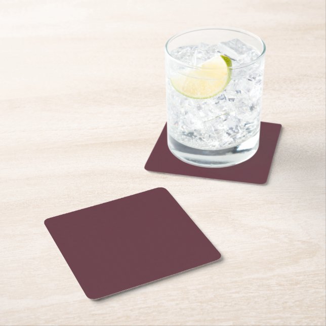 Burgundy Solid Colour Square Paper Coaster (Insitu)