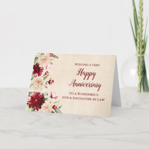 Burgundy Son & Daughter in Law Wedding Anniversary Card
