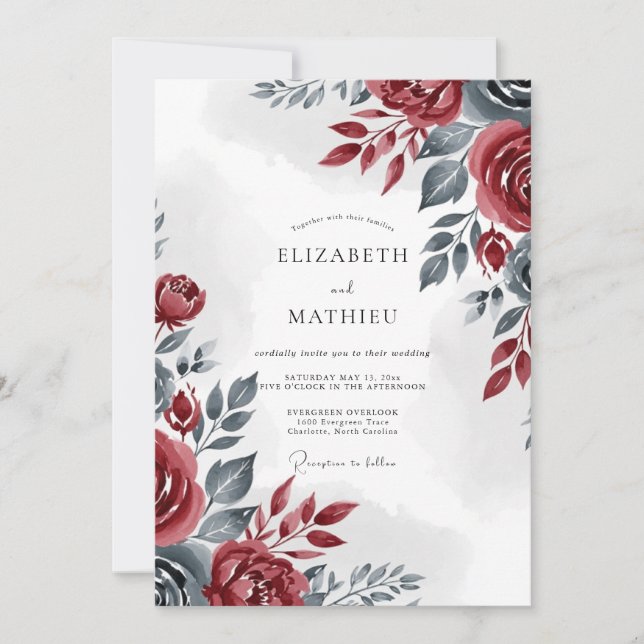 Burgundy Sophisticated Winter Wedding Invitation (Front)