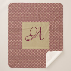 Burgundy Soybean Monogram Decor Quatrefoil Wedding Sherpa Blanket