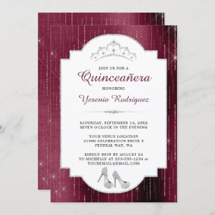 Burgundy Sparkle Diamond Tiara Quinceañera Invitation
