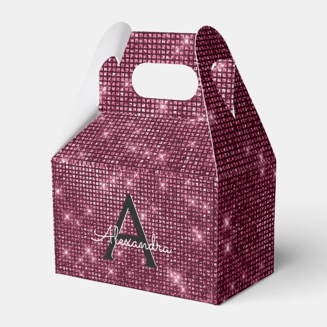 Burgundy Sparkle Monogram - Birthday Party Favour Favour Box (Front Side)