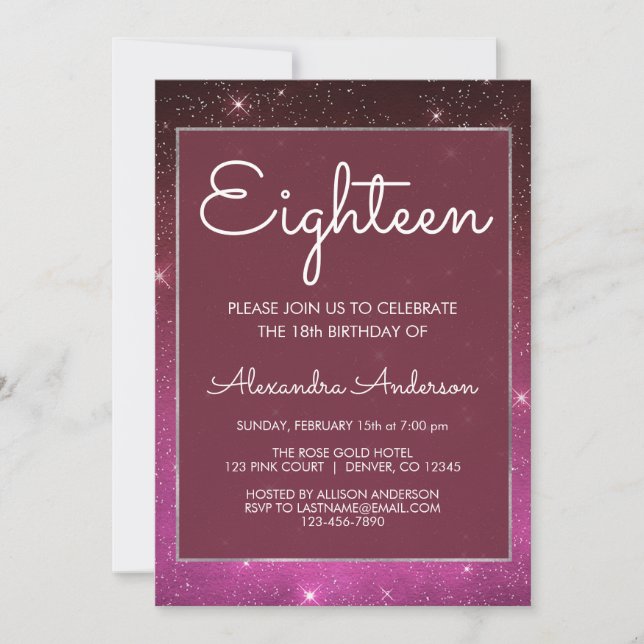 Burgundy Sparkle Sky 18th Birthday Invitation (Front)