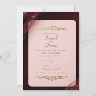 Burgundy Sparkle Tulle Wedding Invitation - Blush