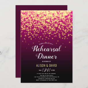 Burgundy sparkling lights wedding rehearsal dinner invitation